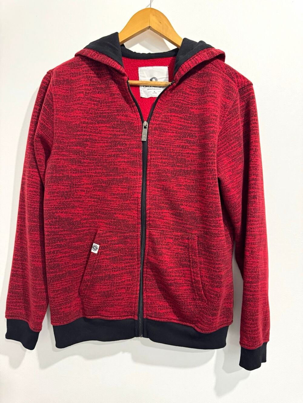 Akademiks Boys Red/Black Heathered Fleece Full Zip Hoodie Pockets 10-11Y #1112
